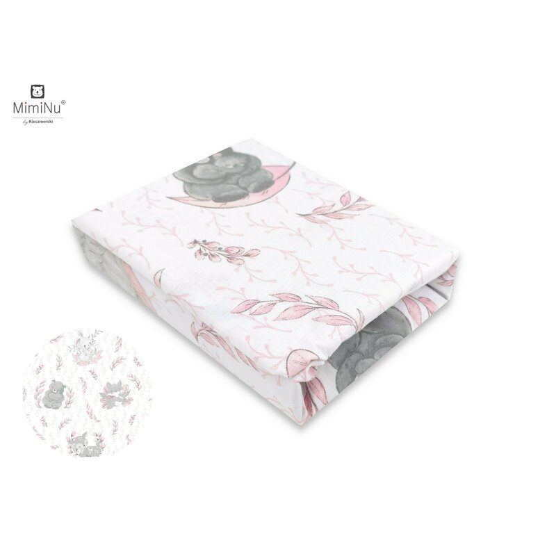 Miminu - Cearceaf cu elastic pentru patut leagan sau patut co-sleeper, Dimensiune 90x40 cm, Din bumbac certificat Oeko Tex Standard 100, Lulu Rose