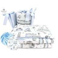 MimiNu - Lenjerie patut 3 piese, Cu protectie laterala, Boys World, Din bumbac, Pentru patut 120x60 cm