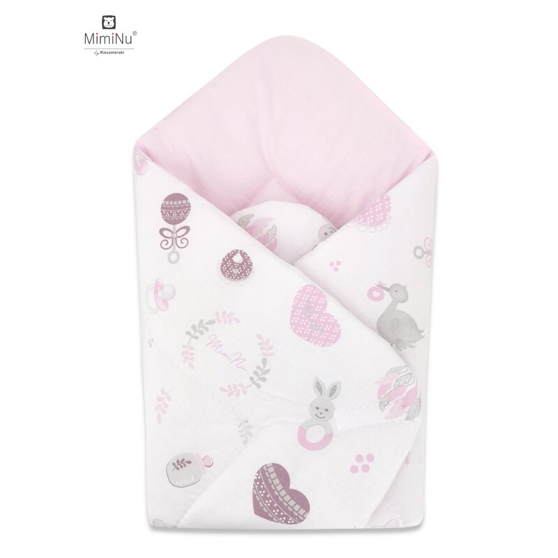 Miminu - paturica de infasat multifunctionala standard, 75x75 cm, din bumbac, baby shower pink/pink