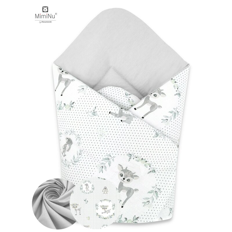 Miminu - paturica de infasat multifunctionala standard, 75x75 cm, din bumbac, deer grey