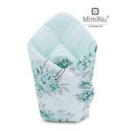 MimiNu - Paturica de infasat multifunctionala standard, 75x75 cm, Din bumbac, Peonie Mint