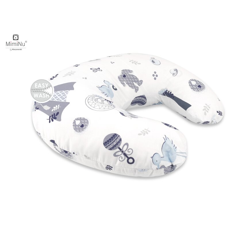 MimiNu - Perna pentru alaptat, Din bumbac certificat Oeko Tex Standard 100, Cu husa detasabila, Cu fermoar securizat, Circumferinta 155 cm, Baby Shower Blue