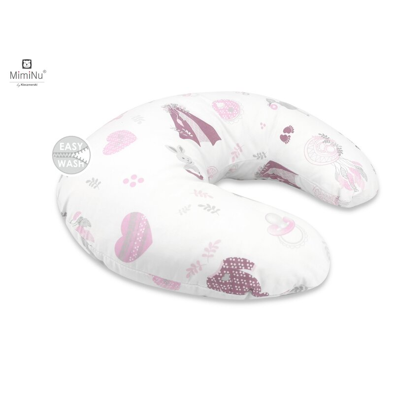 MimiNu - Perna pentru alaptat, Din bumbac certificat Oeko Tex Standard 100, Cu husa detasabila, Cu fermoar securizat, Circumferinta 155 cm, Baby Shower Pink