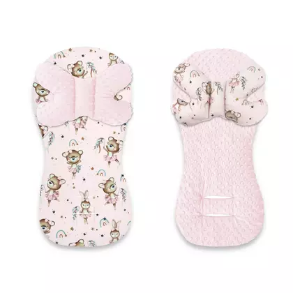 Protectie textila, MimiNu, Pentru carucior, scaun auto si scaun de bicicleta, Cu perna Butterfly, Materiale certificate Oeko Tex Standard 100, Minky Little Ballerina Pink