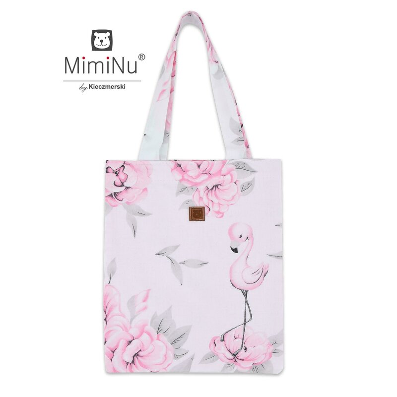 MimiNu - Sacosa textila Mini, Pentru fetite, 24x30 cm, Din bumbac certificat Oeko Tex Standard 100, Peonie Pink