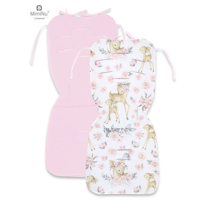 Salteluta pentru carucior, MimiNu, Reversibila, Cu doua fete, Din catifea si bumbac, Materiale certificate Oeko Tex Standard 100, 78 x 34 cm, Sweet Deer Pink/Pink