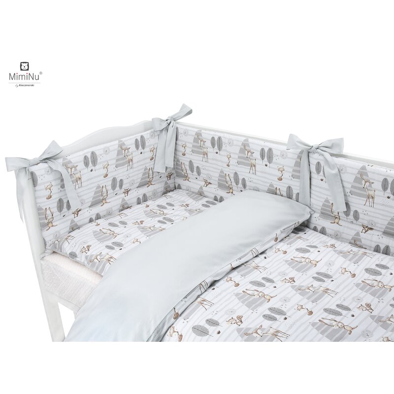 Miminu - lenjerie patut 3 piese, cu protectie laterala, forest, din bumbac, pentru patut 120x60 cm
