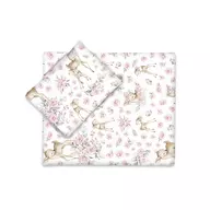 Black Friday - Reduceri Set pentru carucior, MimiNu, Cu pernuta si paturica, Cu huse detasabile si lavabile, Din bumbac certificat Oeko Tex Standard 100, Sweet deer Pink Promotie