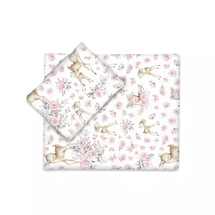 Set pentru carucior, MimiNu, Cu pernuta si paturica, Cu huse detasabile si lavabile, Din bumbac certificat Oeko Tex Standard 100, Sweet deer Pink