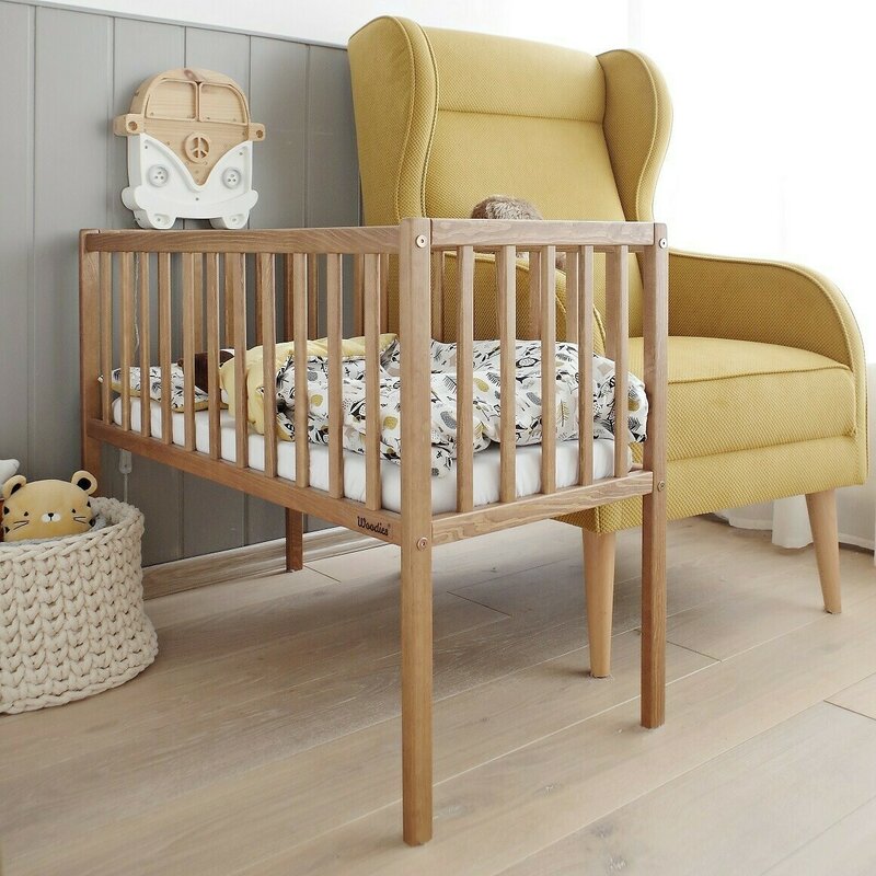 Woodies safe dreams - patut co-sleeper classic vintage cocos-spuma-cocos, cu saltea, 90x40 cm