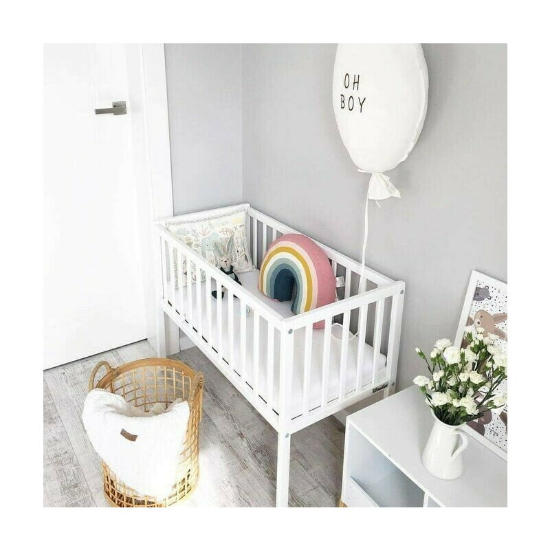 Woodies safe dreams - patut co-sleeper classic cocos-spuma-cocos, cu saltea, 90x40 cm, alb