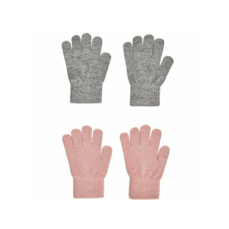 Misty Rose/Grey 3/6 ani - Set 2 manusi tricotate cu lana merinos - CeLaVi