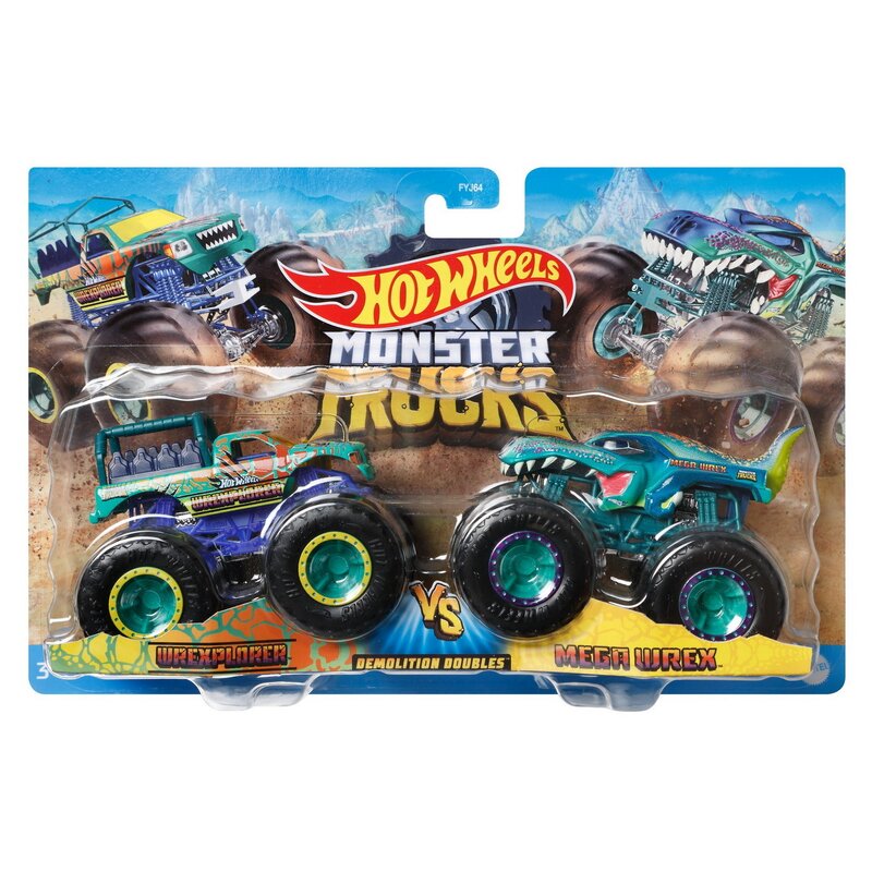 Mattel - monster truck set 2 masini scara 1 la 64 wrexplorer si mega wrex