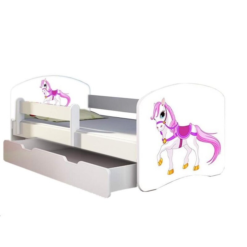 Mykids - patut tineret poney, cu sertar si saltea 140x70 cm, natur
