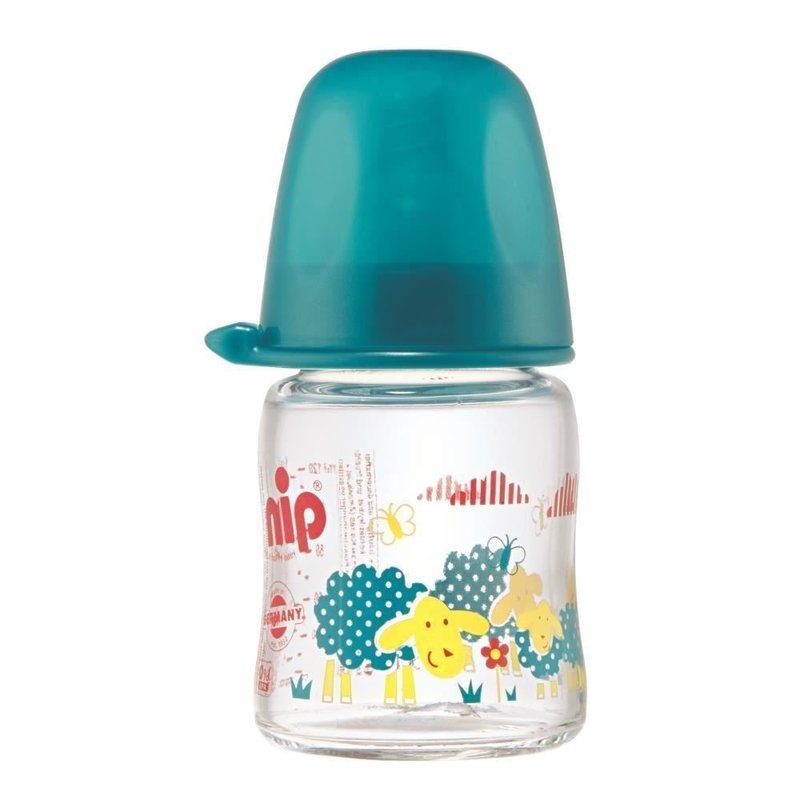Nip - biberon de sticla cu gat larg boy 120 ml, tetina silicon, 0+