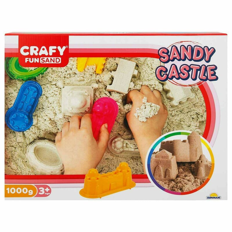 Crafy - nisip kinetic castel cu tavita, 1000 gr, cu sabloane fun sand