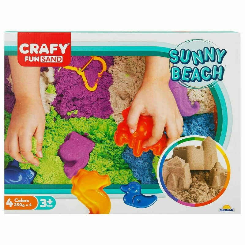 Crafy - nisip kinetic la plaja cu tavita, 1000 gr, cu sabloane fun sand