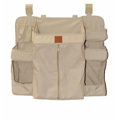 Organizator pentru patut, Bebe Stars, Cu 7 buzunare de depozitare, Cu 1 buzunar mare care se inchide cu fermoar, Usor de agatat datorita curelelor, Conform cu EN1130, Beige