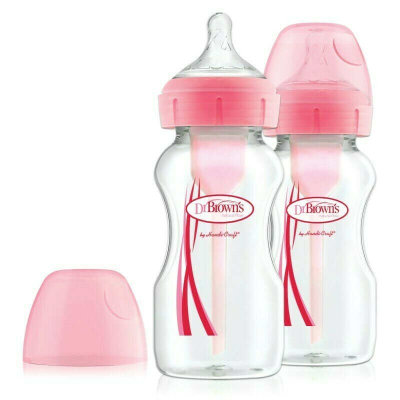 Dr. brown's - pachet biberoane anti-colici gat larg options plus pp, 270 ml. roz (2-pack)