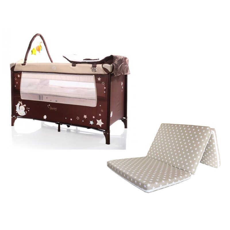 Moni - patut pliant cu doua nivele sleepy , cu saltea pliabila inclusa, 120x60 cm, bej