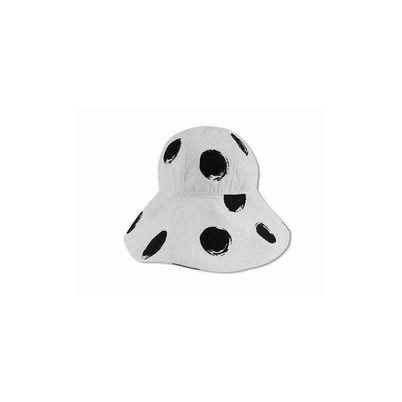 Kidsdecor - palarie 50 cm, cu buline, de vara din bumbac, 1-3 ani, alb/negru