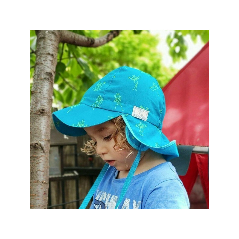 Palarie de soare din bumbac organic cu protectie pentru urechi si snur - Pickapooh - Tom Blue 48