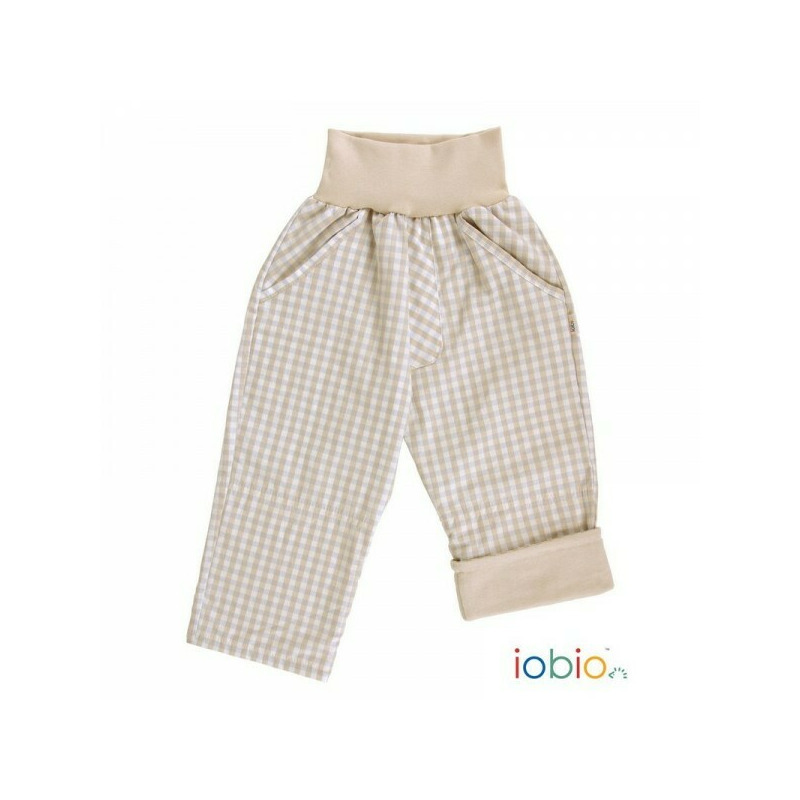 Palermo Karo Sand Blue 62/68 - Pantaloni Salvari din bumbac organic - Iobio