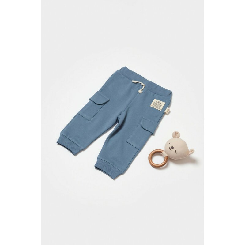 Pantaloni cu buzunare laterale, Two thread, 100%bumbac organic - Indigo, BabyCosy (Marime: 12-18 Luni)