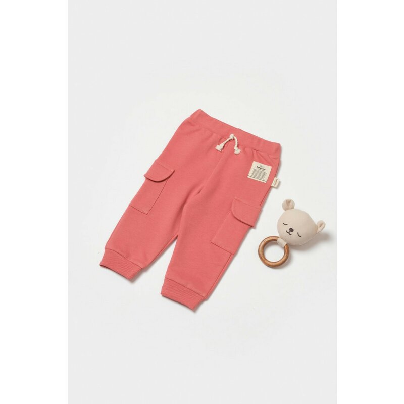 Pantaloni cu buzunare laterale, Two thread, 100%bumbac organic - Rose, BabyCosy (Marime: 12-18 Luni)