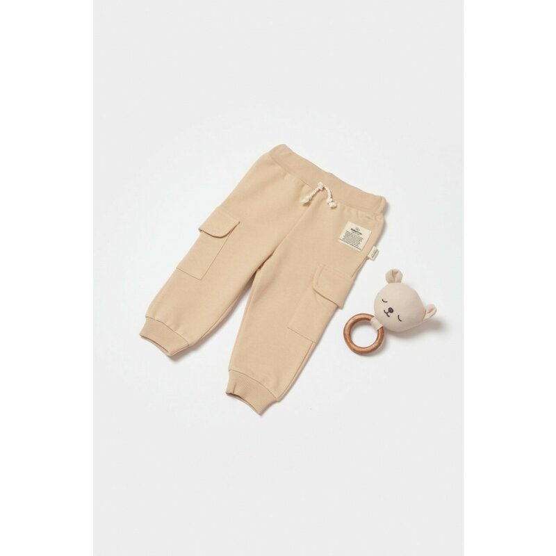 Pantaloni cu buzunare laterale, Two thread, 100%bumbac organic - Stone, BabyCosy (Marime: 12-18 Luni)