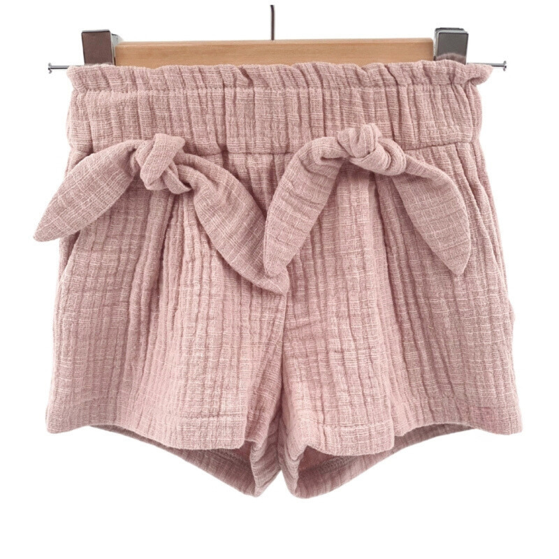 Pantaloni scurti pentru copii, din muselina, cu talie lata, Candy Pink, 5-6 ani