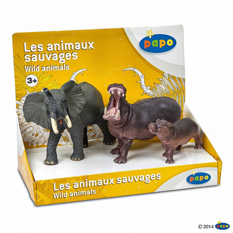 Papo - SET ANIMALE SALBATICE ELEFANT, HIPOPOTAM SI HIPOPOTAM PUI