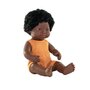 Papusa 38 cm, fetita africana, imbracata in salopeta tricotata - 1