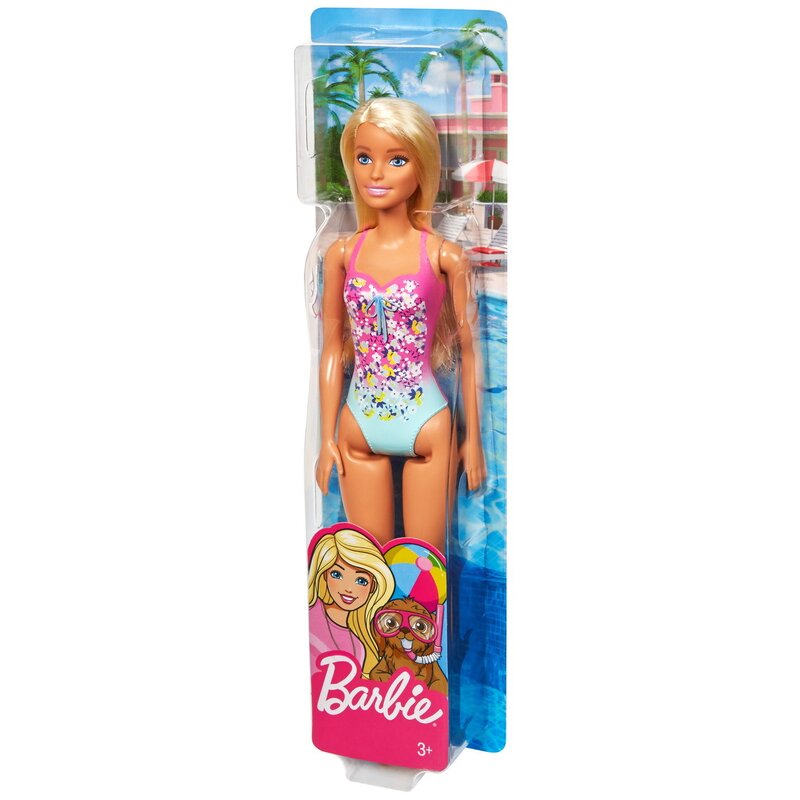 Mattel - papusa barbie blonda cu costum de baie in doua culori
