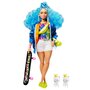 Mattel - Papusa Barbie , Extra style,  Cu par albastru carliontat, Multicolor - 2