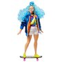 Mattel - Papusa Barbie , Extra style,  Cu par albastru carliontat, Multicolor - 4