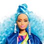 Mattel - Papusa Barbie , Extra style,  Cu par albastru carliontat, Multicolor - 7