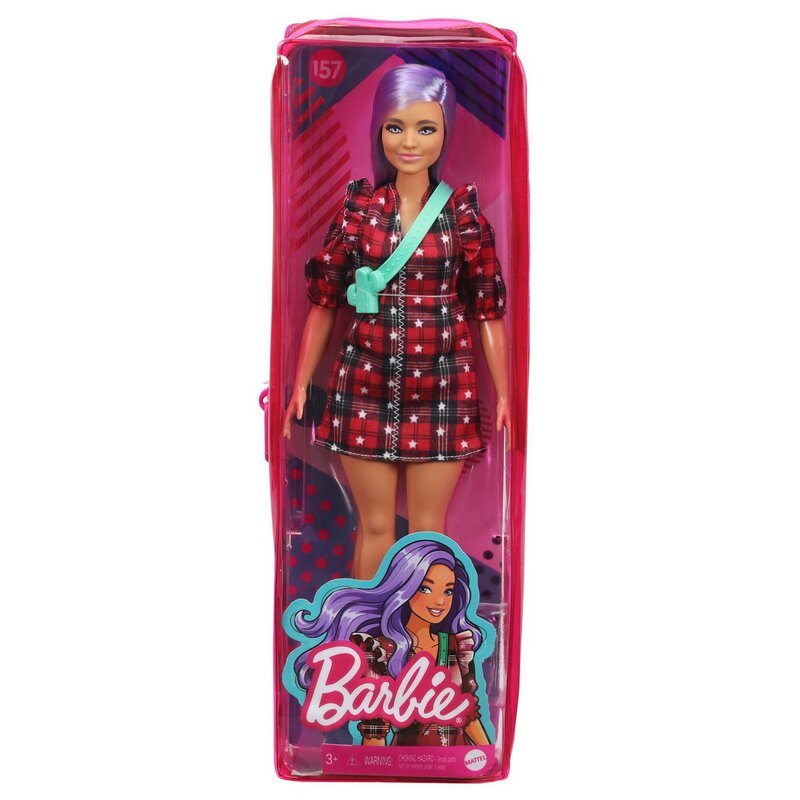 Mattel - papusa barbie fashonista, cu parul mov, cu rochita cu stelute