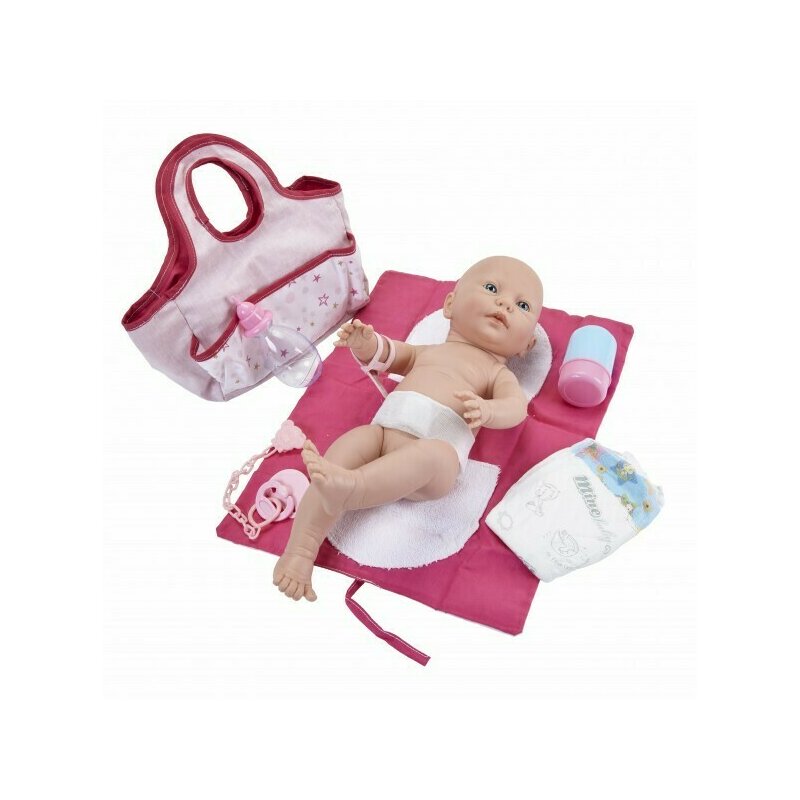 Falca - papusa bebe nou nascut 45 cm cu gentuta echipata corespunzator pentru schimbul scutecului