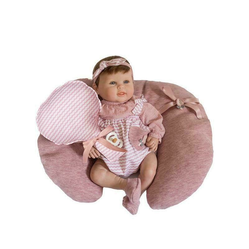 Guca - Papusa bebe realist Reborn Abril cu pernita sustinere si pernita balon 46 cm