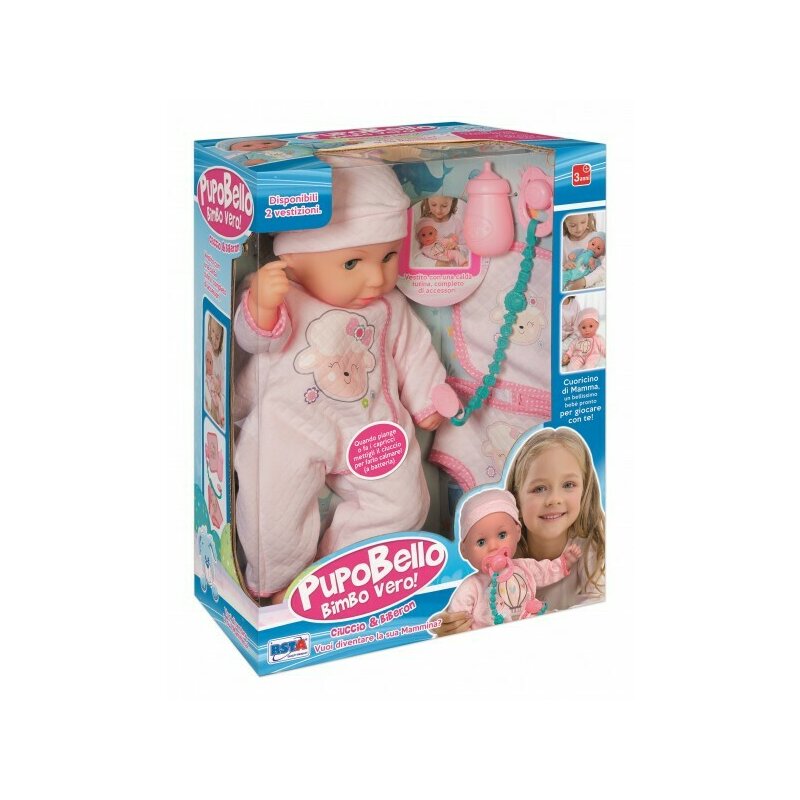 Papusa bebelus 35 cm RS Toys cu accesorii linistitoare si chilotei de schimb