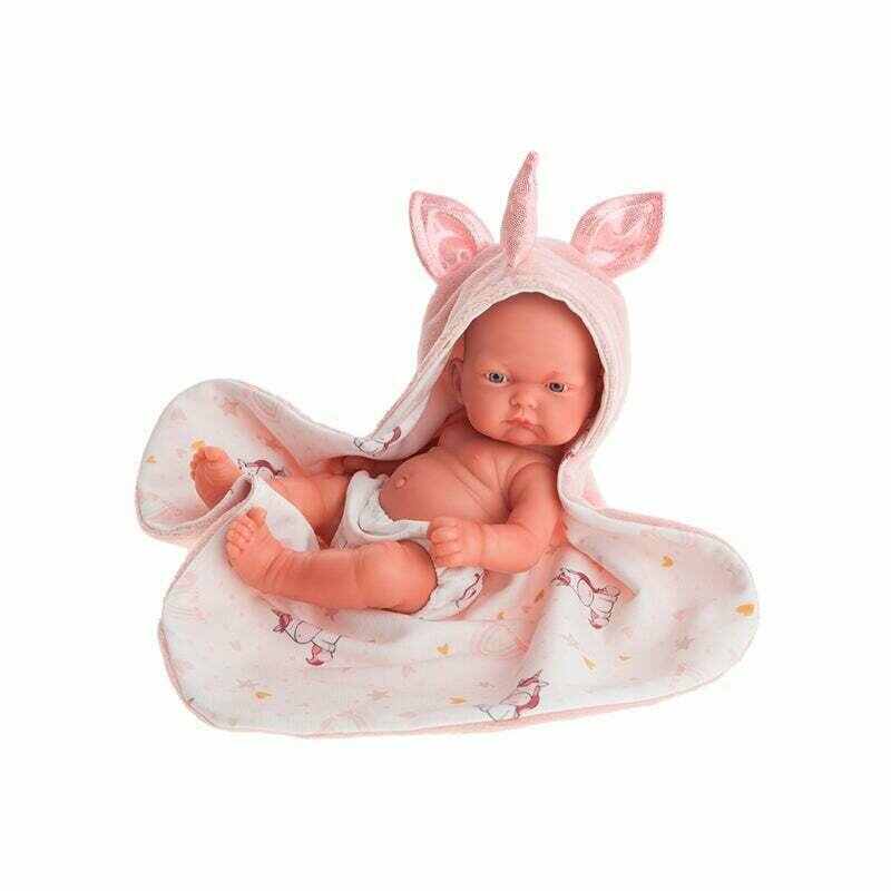 Antonio juan - papusa bebelus nou nascut, luni cu prosopel unicorn, 26 cm,