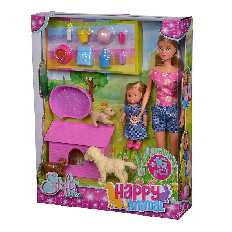 Simba - set papusi papusa steffi , animalutele fericite , cu papusa evi, catelusi jucausi