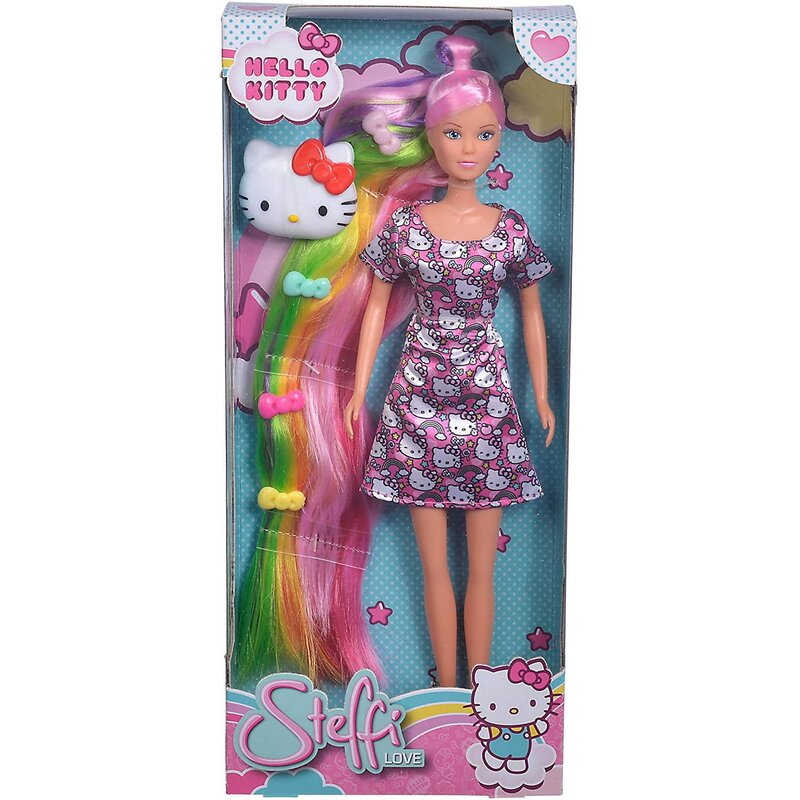 Simba - papusa steffi love , hello kitty fashion, cu par curcubeu, multicolor