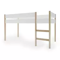 Pat din lemn semi-inalt junior, 200x90 cm, Cu loc de joaca dedesubt, Din lemn de pin certificat FSC, Tratat cu ceara naturala ecologica, Alb, YappyKids, YappyGrott