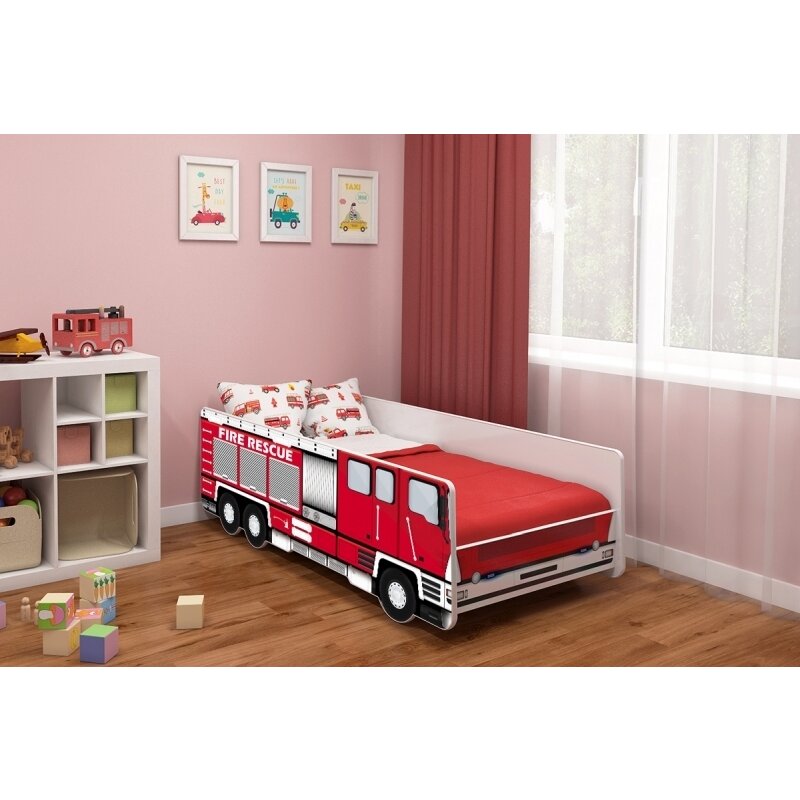 Mykids - patut junior cu saltea fire truck, 160x80 cm