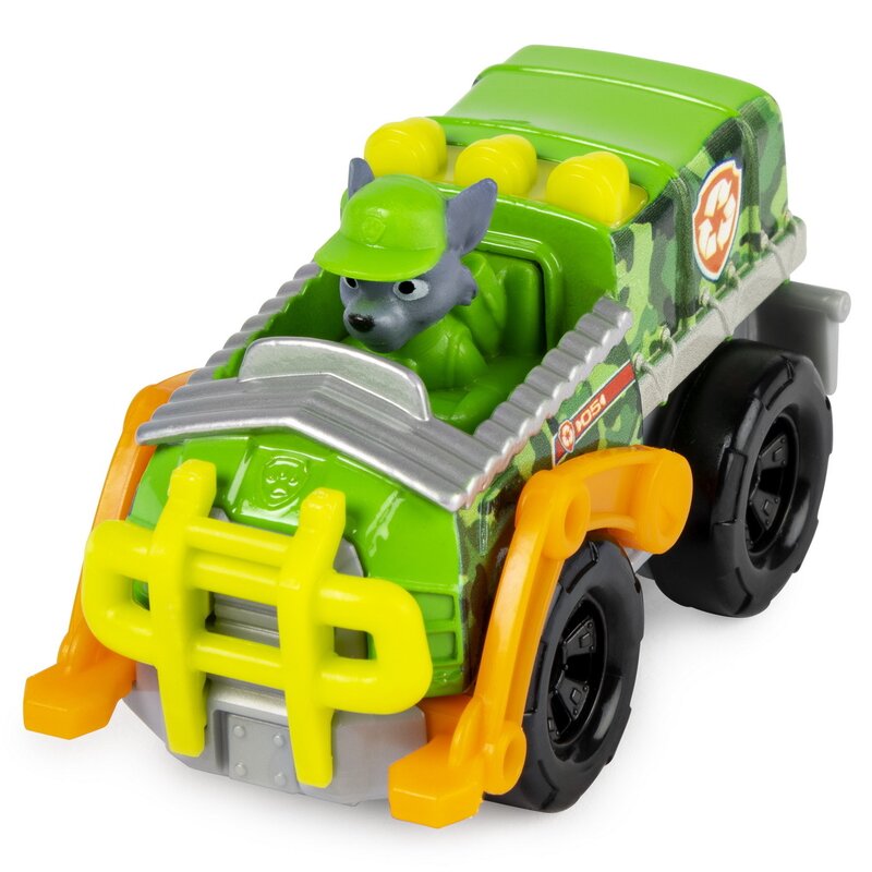 Spin master - masinuta jungle rescue , paw patrol , metalica, cu figurina rocky, verde