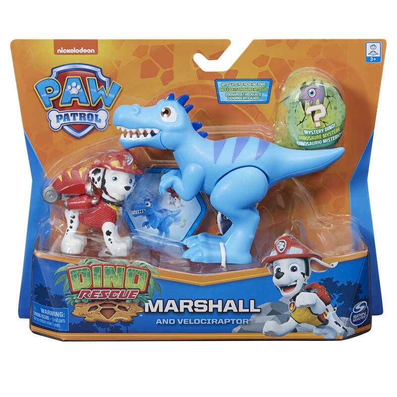 Spin Master - Set figurine Marshall , Paw Patrol , Cu dinozaurul Velociptor