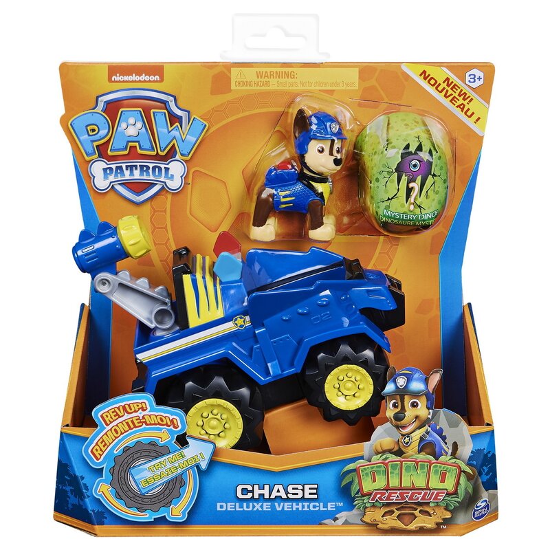 Spin Master - Set de joaca Vehicul , Paw Patrol , Cu figurina dino surpriza, Cu catelusul Chase