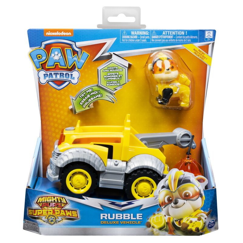 Spin master - masinuta , paw patrol , cu figurina super eroul rubble